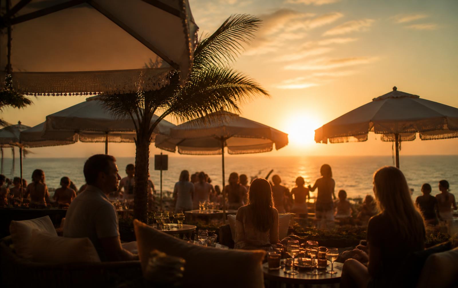 Beachclub-Terrasse im Sonnenuntergang